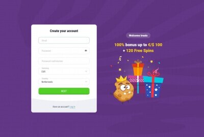 Cookie Casino Screenshot Sign Up Page
